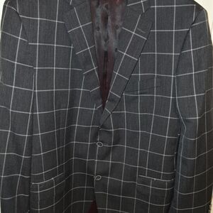 Peter Millar Blazer Sport Coat Mens 40R Gray Windowpane 100% Wool Two Button